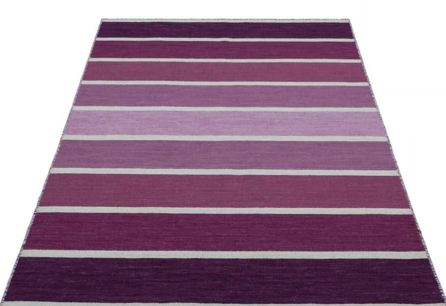 Krem Lila Geometrik Modern Yün Halı 122x183