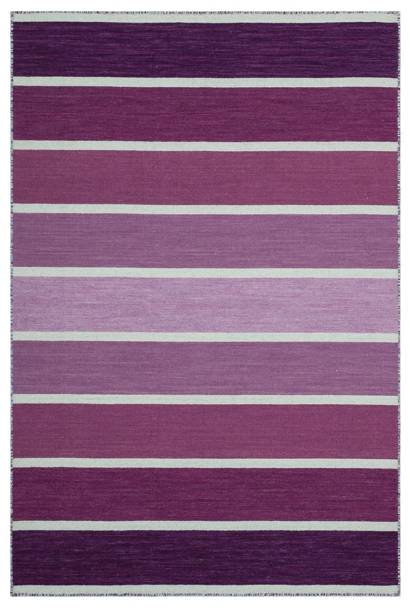 Krem Lila Geometrik Modern Yün Halı 122x183