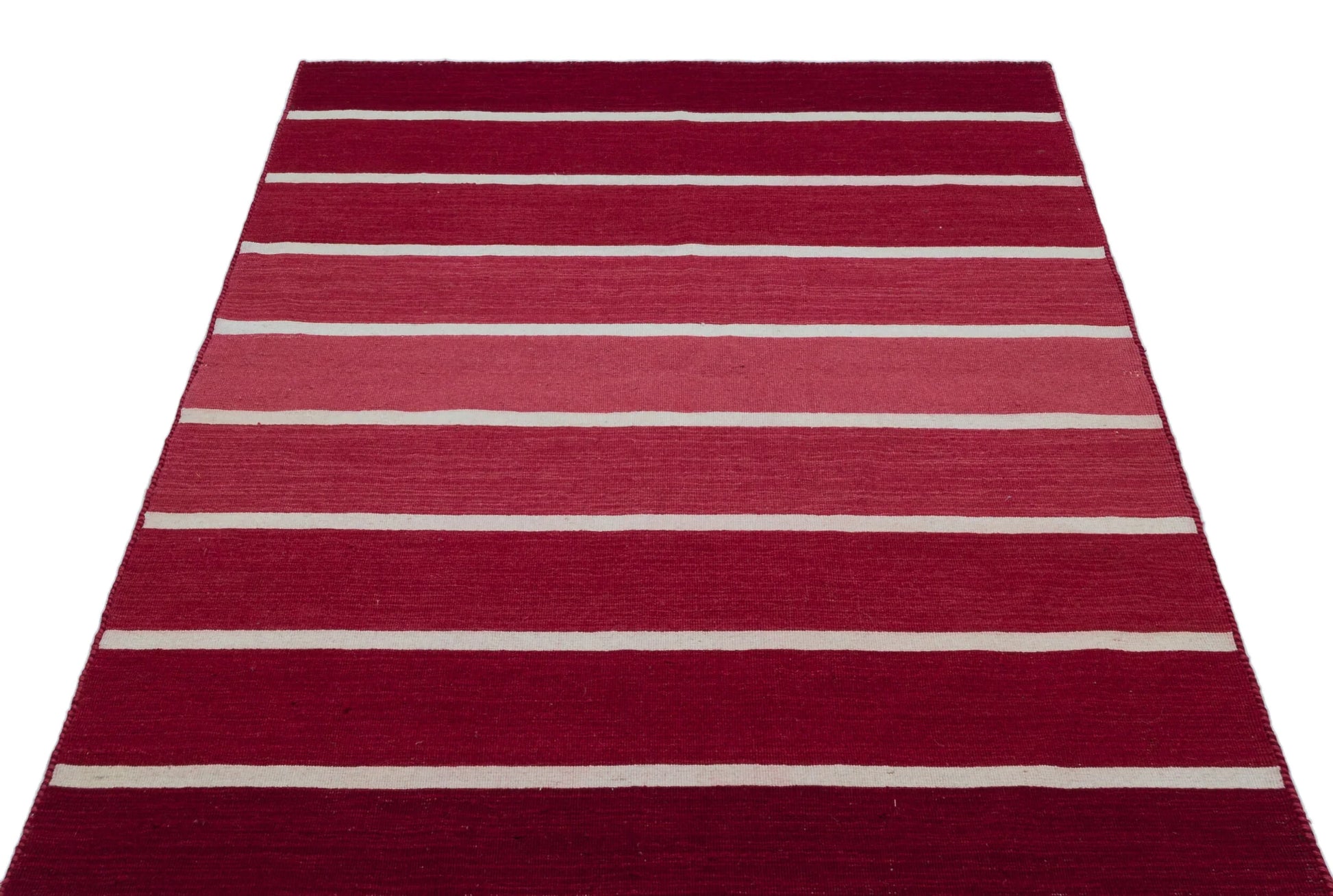 Kırmızı Modern Çizgili Yün Halı 122x175