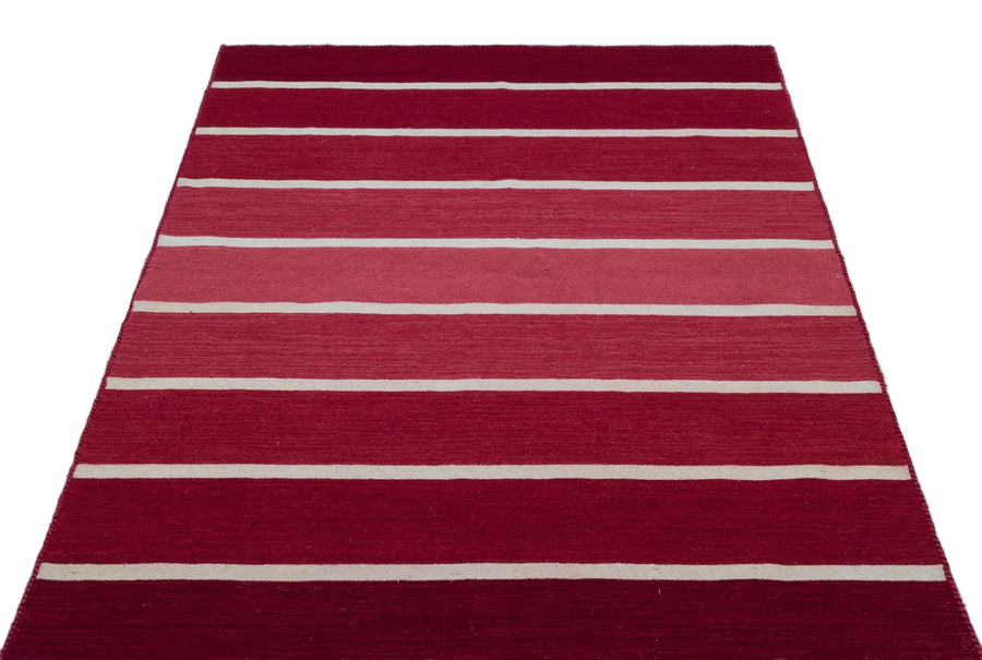 Kırmızı Modern Çizgili Yün Halı 122x175
