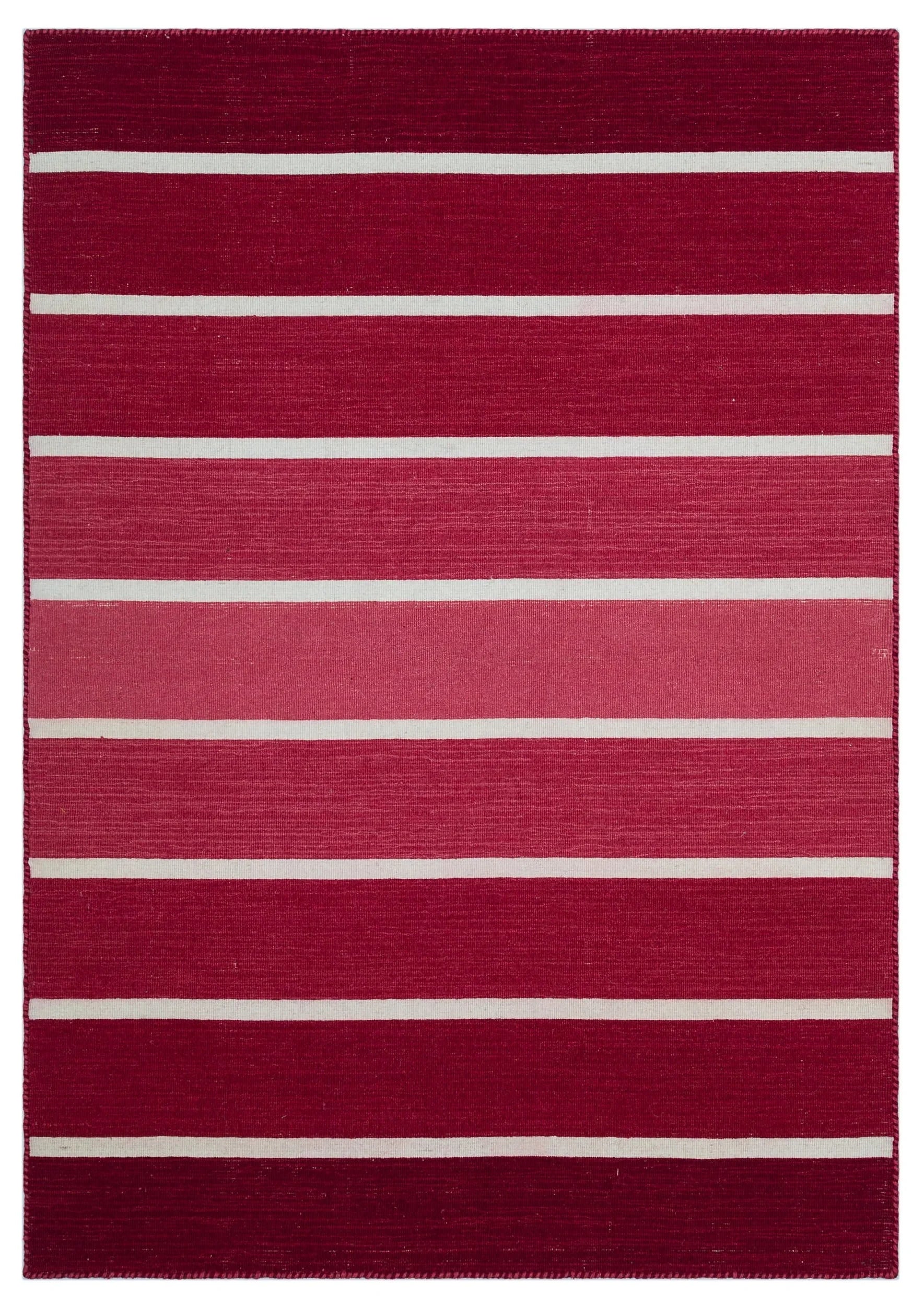Kırmızı Modern Çizgili Yün Halı 122x175
