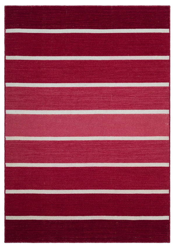 Kırmızı Modern Çizgili Yün Halı 122x175