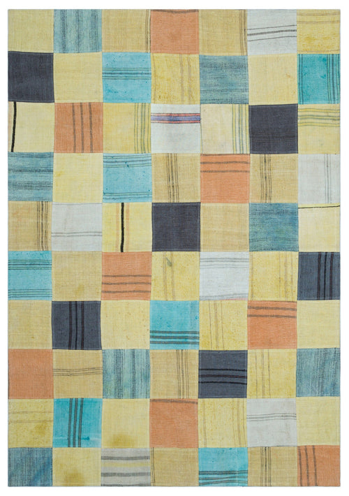 Teselya Bej Patchwork Yün El Dokuma Halısı 162 x 234 Apex Unique