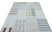 Bej Anadolu Modern Çizgili Yün Halı 161x222 - Özel Seri