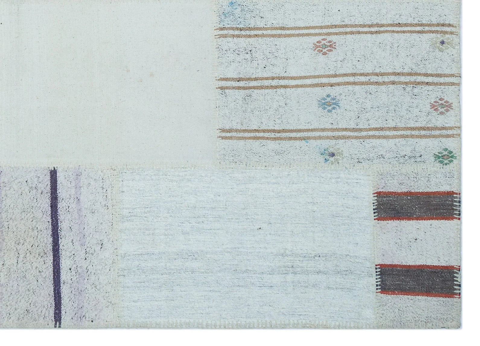 Bej Anadolu Modern Çizgili Yün Halı 161x222 - Özel Seri