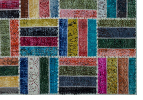 Iskece Bej Patchwork Yün El Dokuma Halısı 198 x 287 Apex Unique