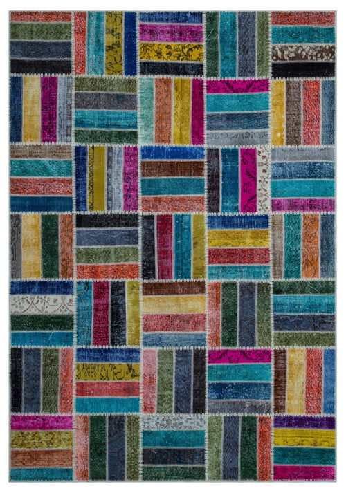 Iskece Bej Patchwork Yün El Dokuma Halısı 198 x 287 Apex Unique