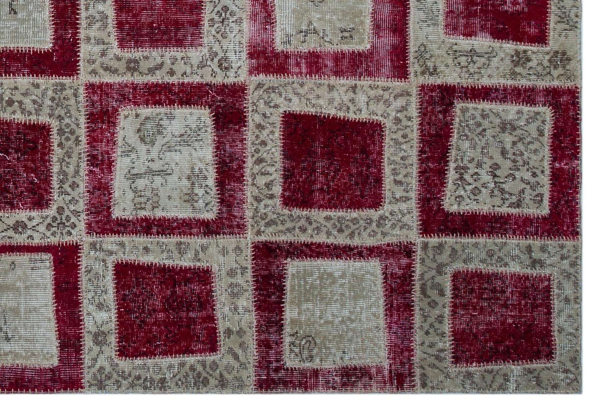 Kırmızı Anadolu Eskitme Geometrik Yün Halı 191x281 - Özel Seri