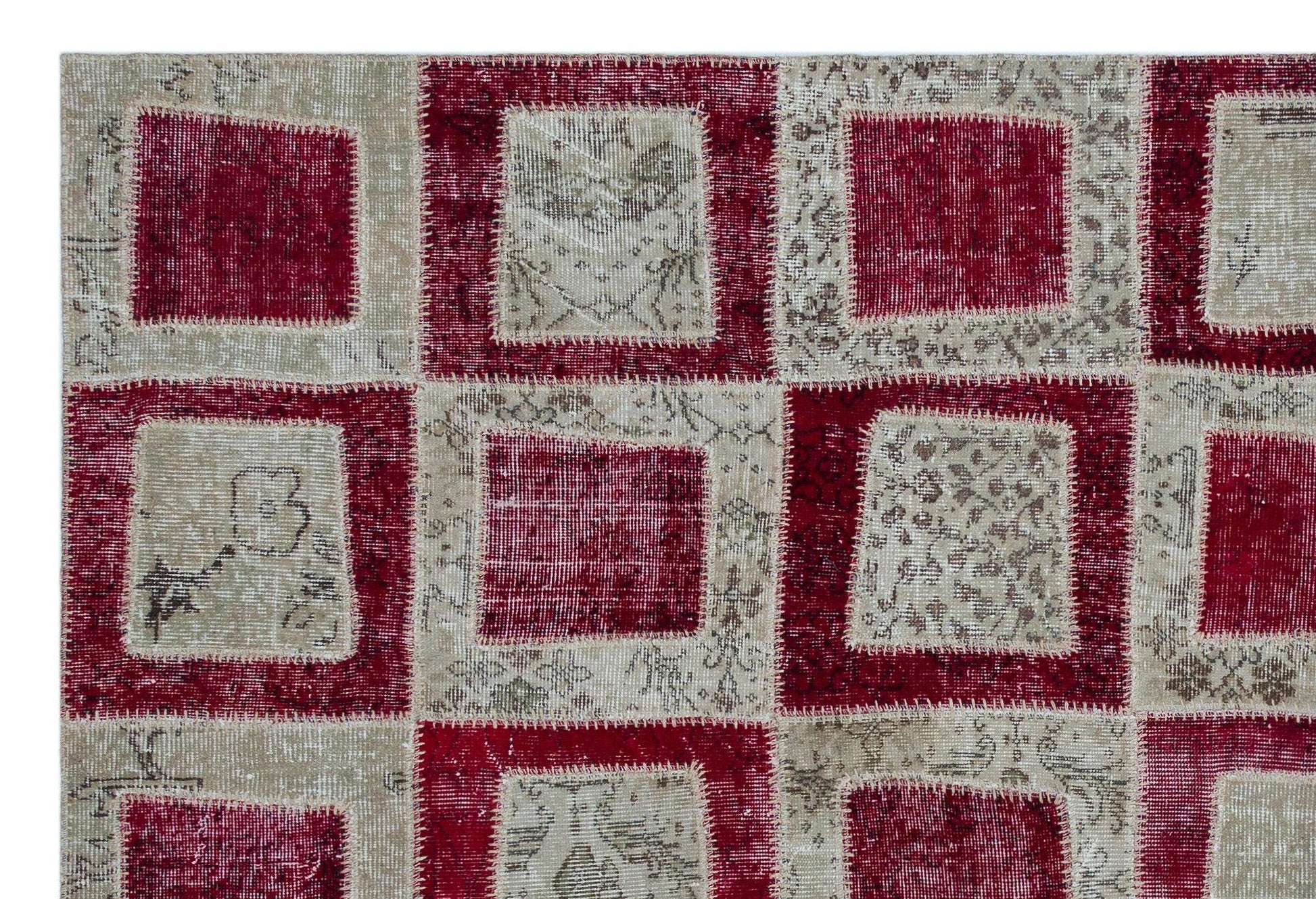 Kırmızı Anadolu Eskitme Geometrik Yün Halı 191x281 - Özel Seri