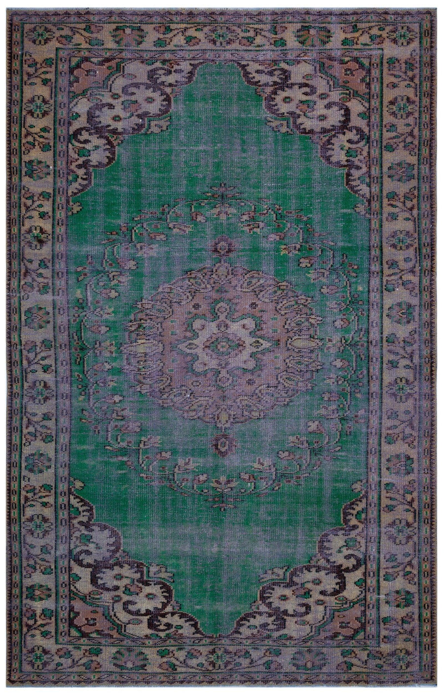 Green Medallion Hand-Knotted Wool Rug 185x286 cm (6'1" x 9'5") – in the hallway