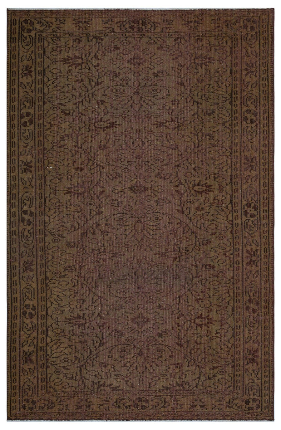 Floral Brown & Beige Hand-Knotted Wool Rug 174x264 cm (5'9" x 8'8") – in the living room