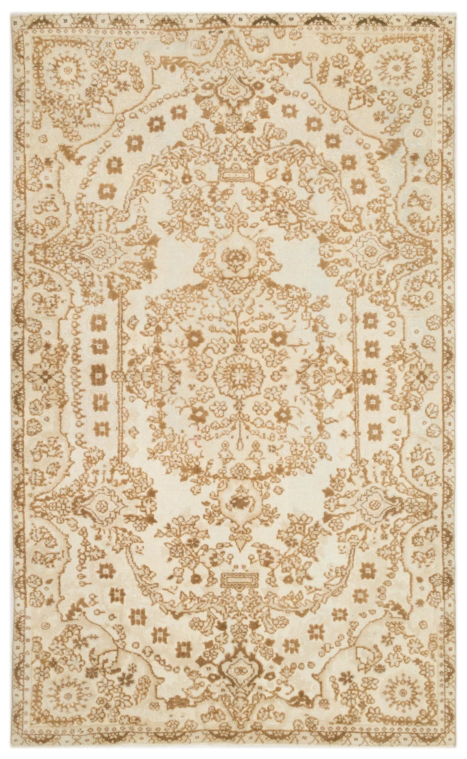 Bej Anadolu Bohem Çiçekli Yün Halı 189x304 - Özel Seri