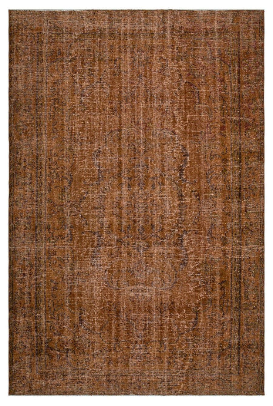 Vintage Brown & Grey Medallion Turkish Rug 186x273 cm (6'1" x 8'11") – in the living room