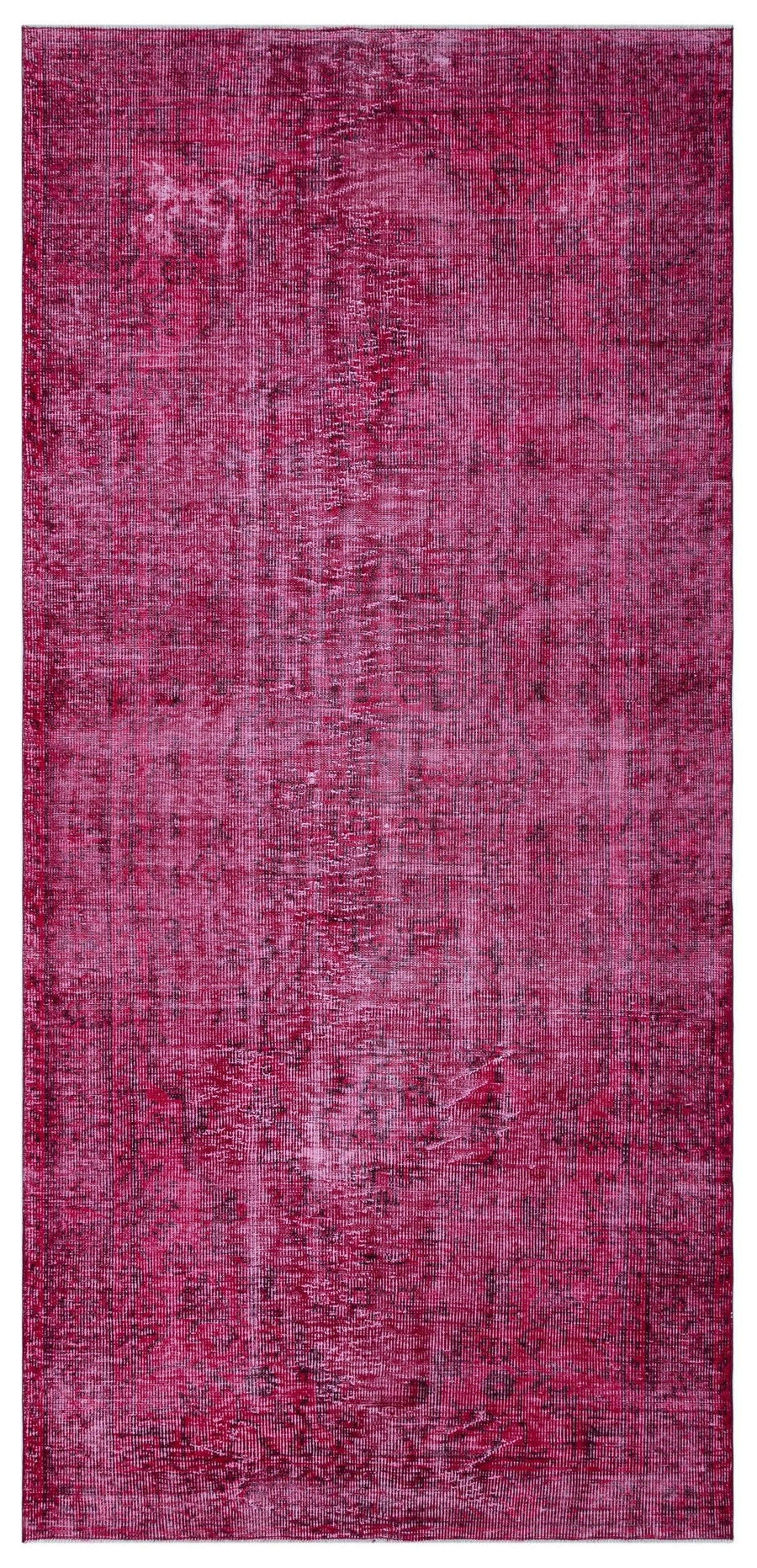 Pink and Grey Abstract Overdyed Vintage Rug 149x314 cm (4'11" x 10'4") – in the living room
