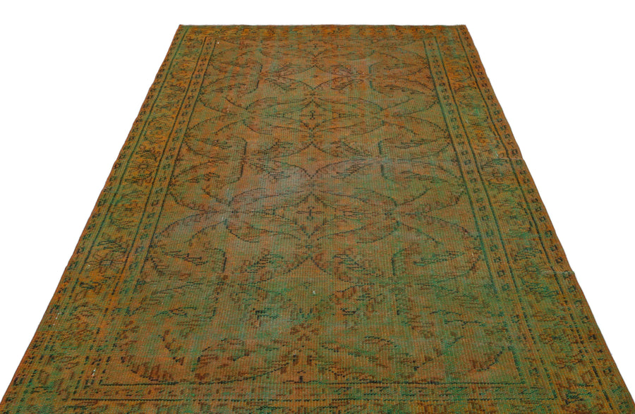 Yeşil Eskitme Geometrik Yün Halı 166x258