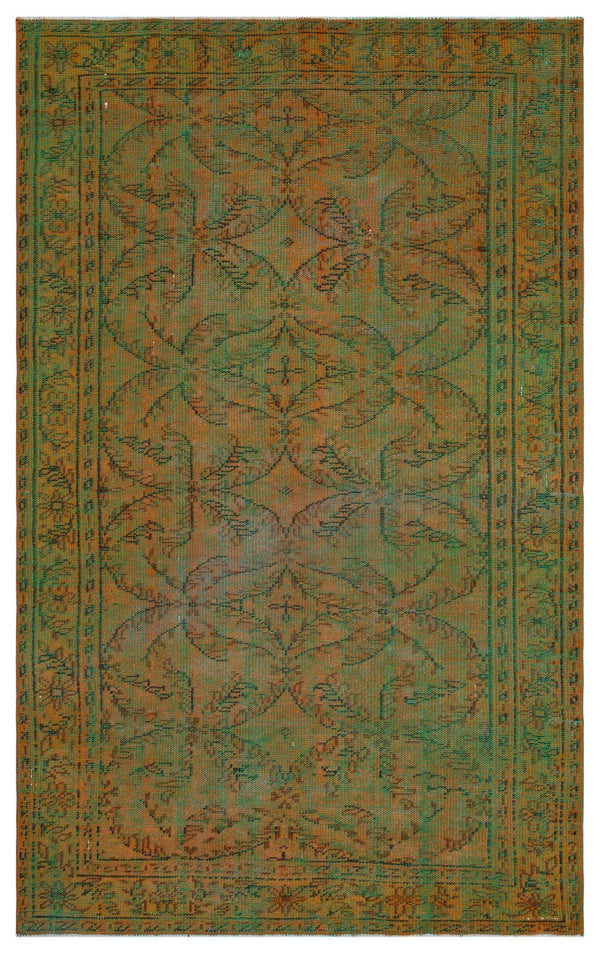Yeşil Eskitme Geometrik Yün Halı 166x258