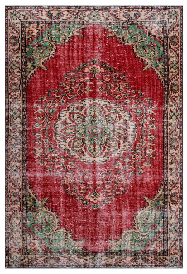 Kırmızı Anadolu Eskitme Klasik Yün Halı 188x273 - Özel Seri
