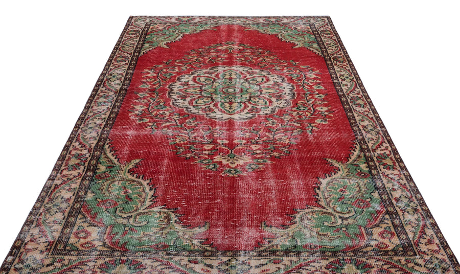 Kırmızı Anadolu Eskitme Klasik Yün Halı 188x273 - Özel Seri