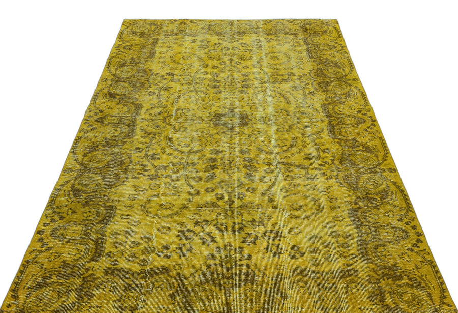 Sarı Eskitme Madalyonlu Yün Halı 156x255