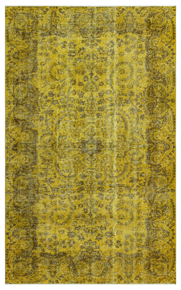 Sarı Eskitme Madalyonlu Yün Halı 156x255
