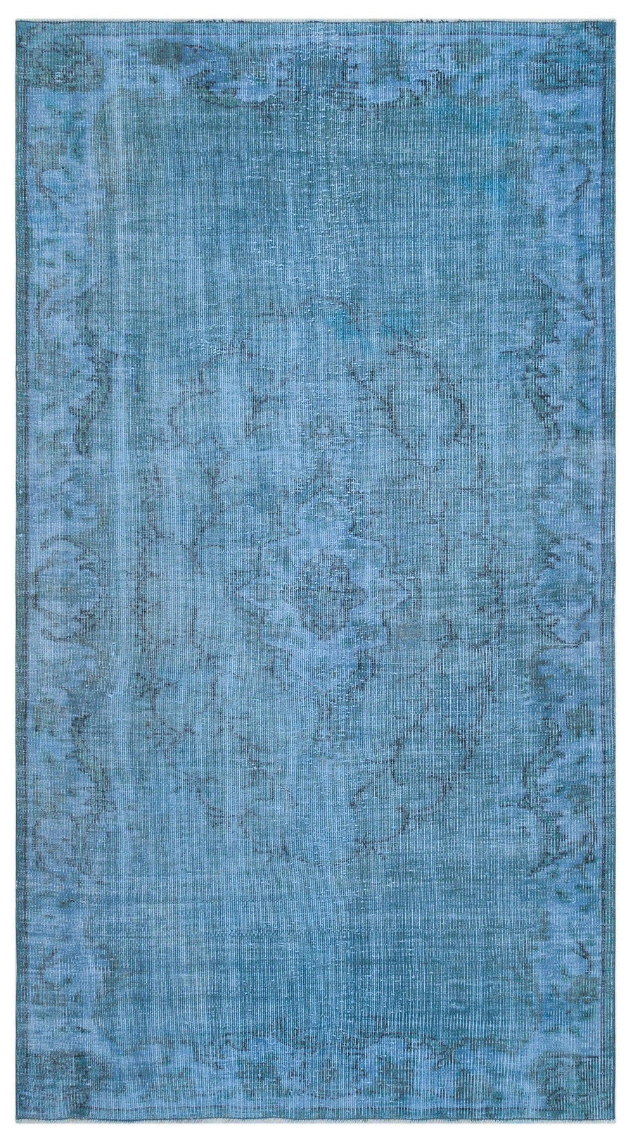 Blue & Cream Medallion Turkish Rug 143x256 cm (4'8" x 8'5") – in the hallway