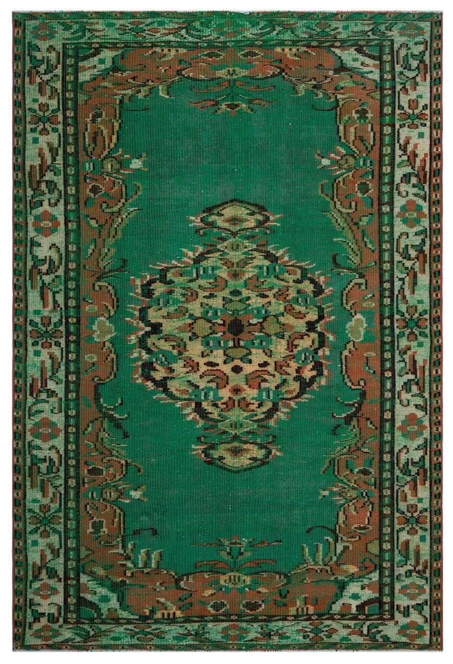 Yeşil Eskitme Klasik Yün Halı 171x252