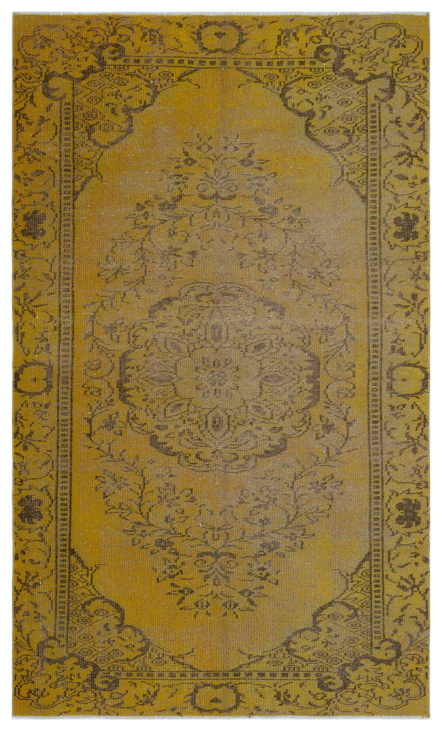 Sarı Eskitme Geometrik Yün Halı 160x267