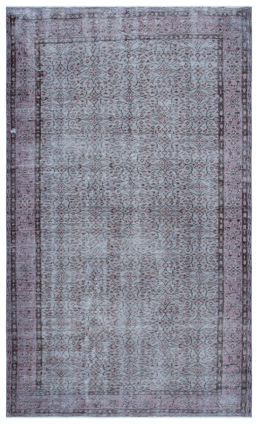 Gri Anadolu Madalyonlu Çiçekli Yün Halı 179x306 - Özel Seri