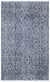 Geometric Grey and Red Vintage Wool Rug 156x258 cm (5'1" x 8'6")