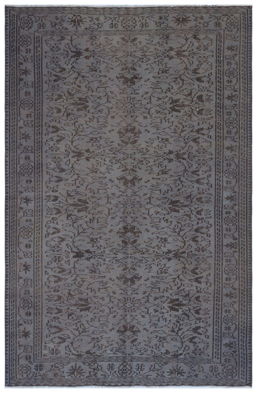 Gri Anadolu Geometrik Çiçekli Yün Halı 157x244 - Özel Seri