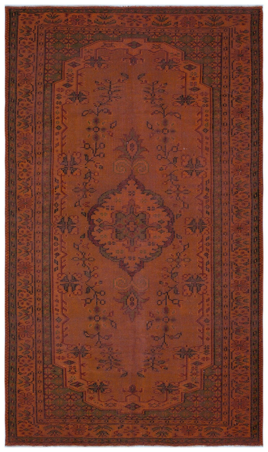 Kiremit Anadolu Geometrik Çiçekli Yün Halı 161x278 - Özel Seri