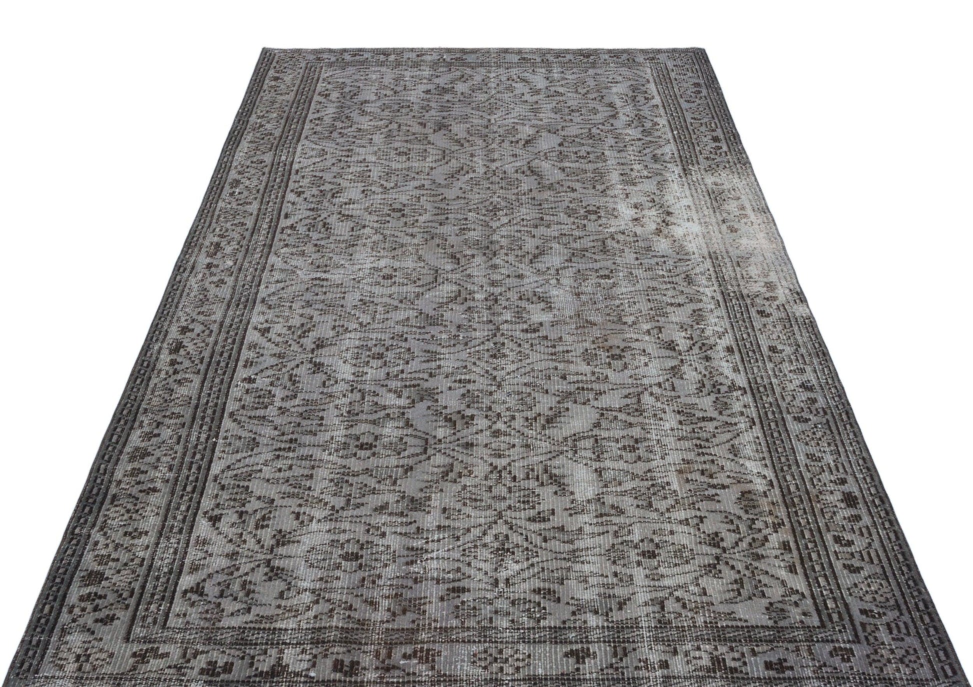 Gri Anadolu Çiçekli Yün Halı 142x236 - Özel Seri