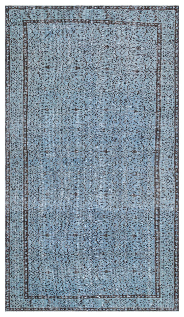 Mavi Anadolu Eskitme Çiçekli Yün Halı 153x268 - Özel Seri