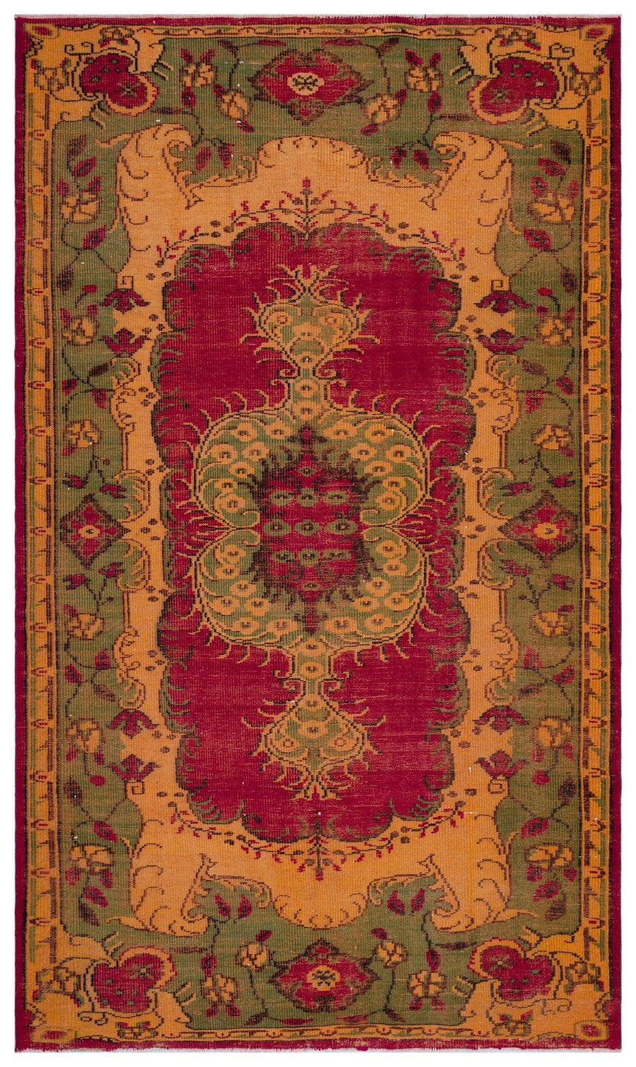 Kırmızı Anadolu Eskitme Geometrik Yün Halı 189x320 - Özel Seri
