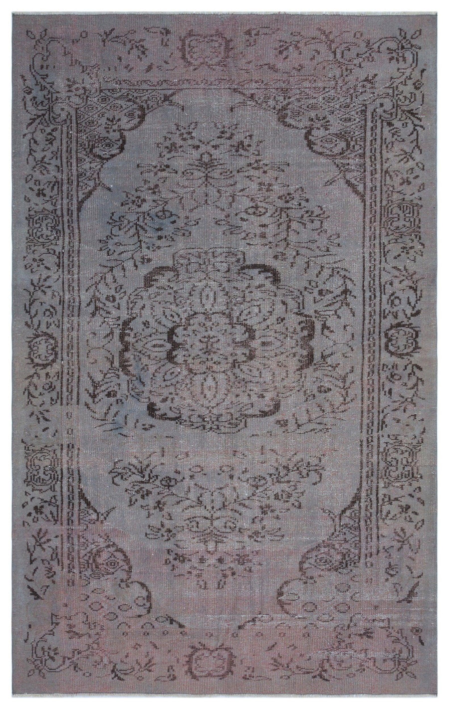Gri Anadolu Eskitme Madalyonlu Yün Halı 165x259 - Özel Seri