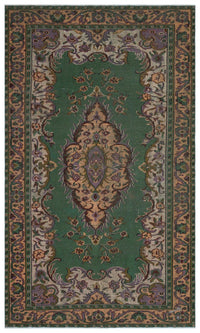 سجادة كلاسيكية خضراء منسوجة يدويًا بنقوش الميدالية 183x309 cm