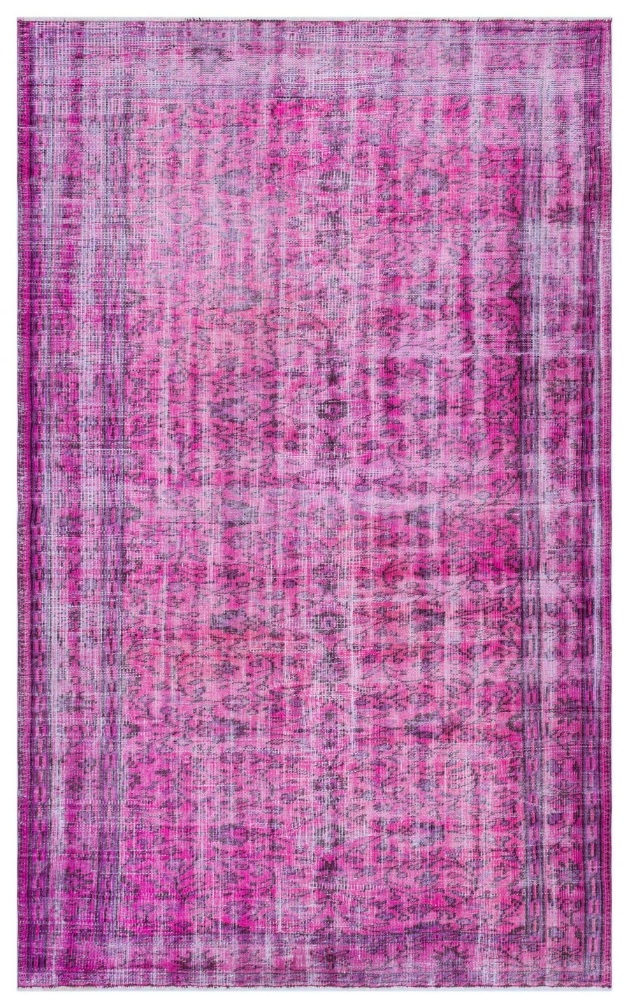 Pembe Eskitme Geometrik Yün Halı 164x250