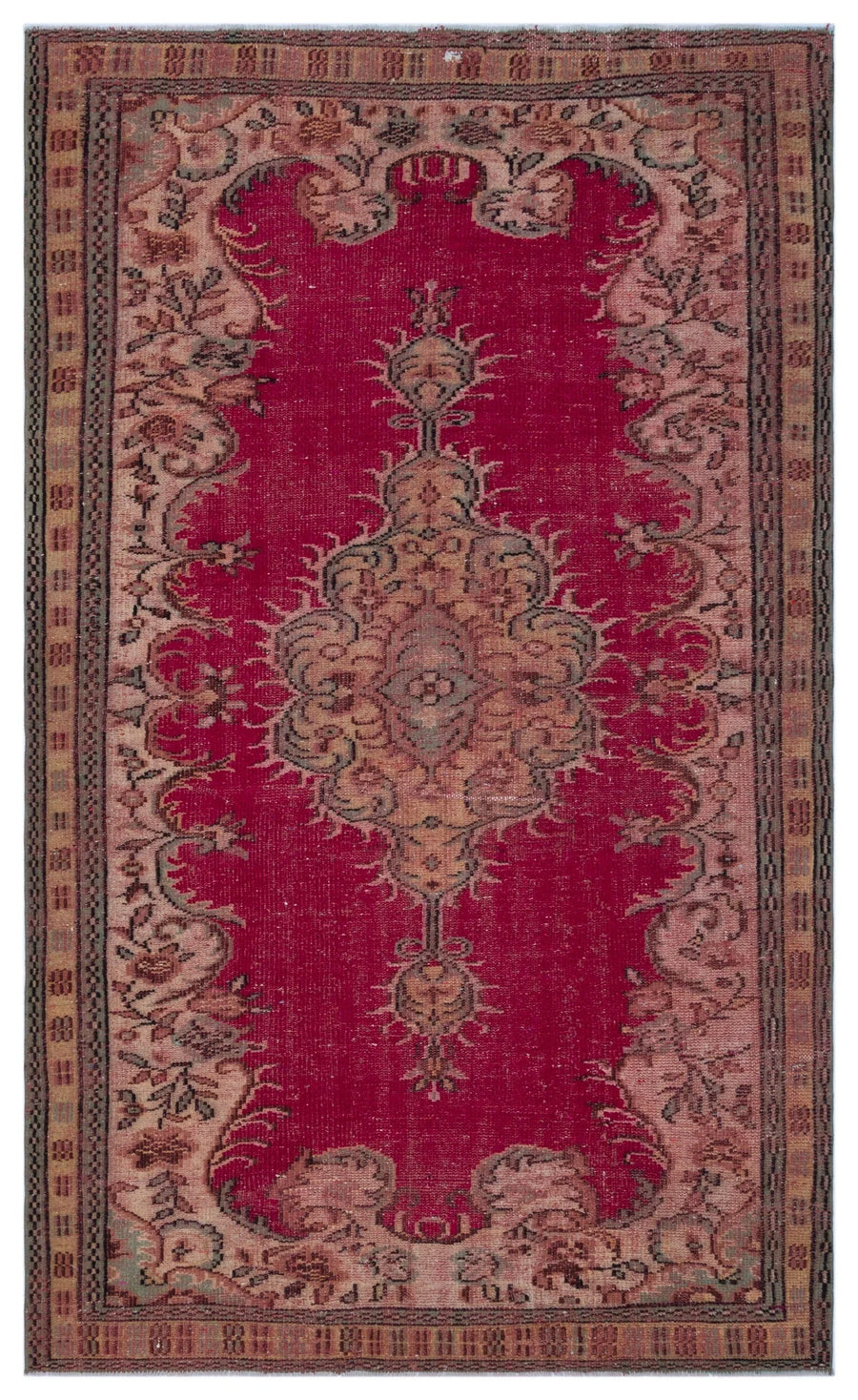 Kırmızı Anadolu Eskitme Geometrik Yün Halı 154x262 - Özel Seri