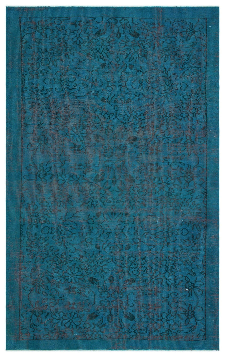 Turquoise & Navy Floral Hand-Knotted Wool Rug 148x240 cm (4'10" x 7'10") – in the hallway