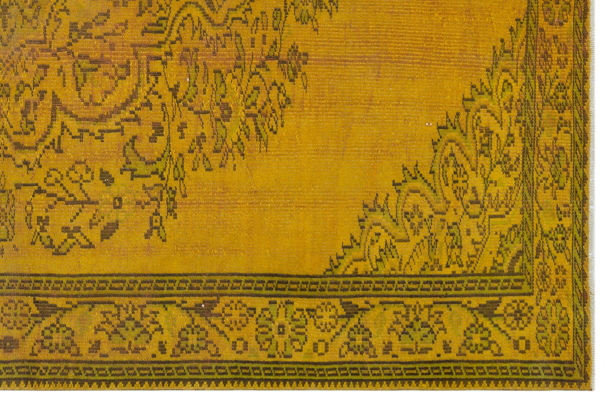 Atina Sarı Eskitme Yün El Dokuma Halısı 193 x 281 Apex Unique