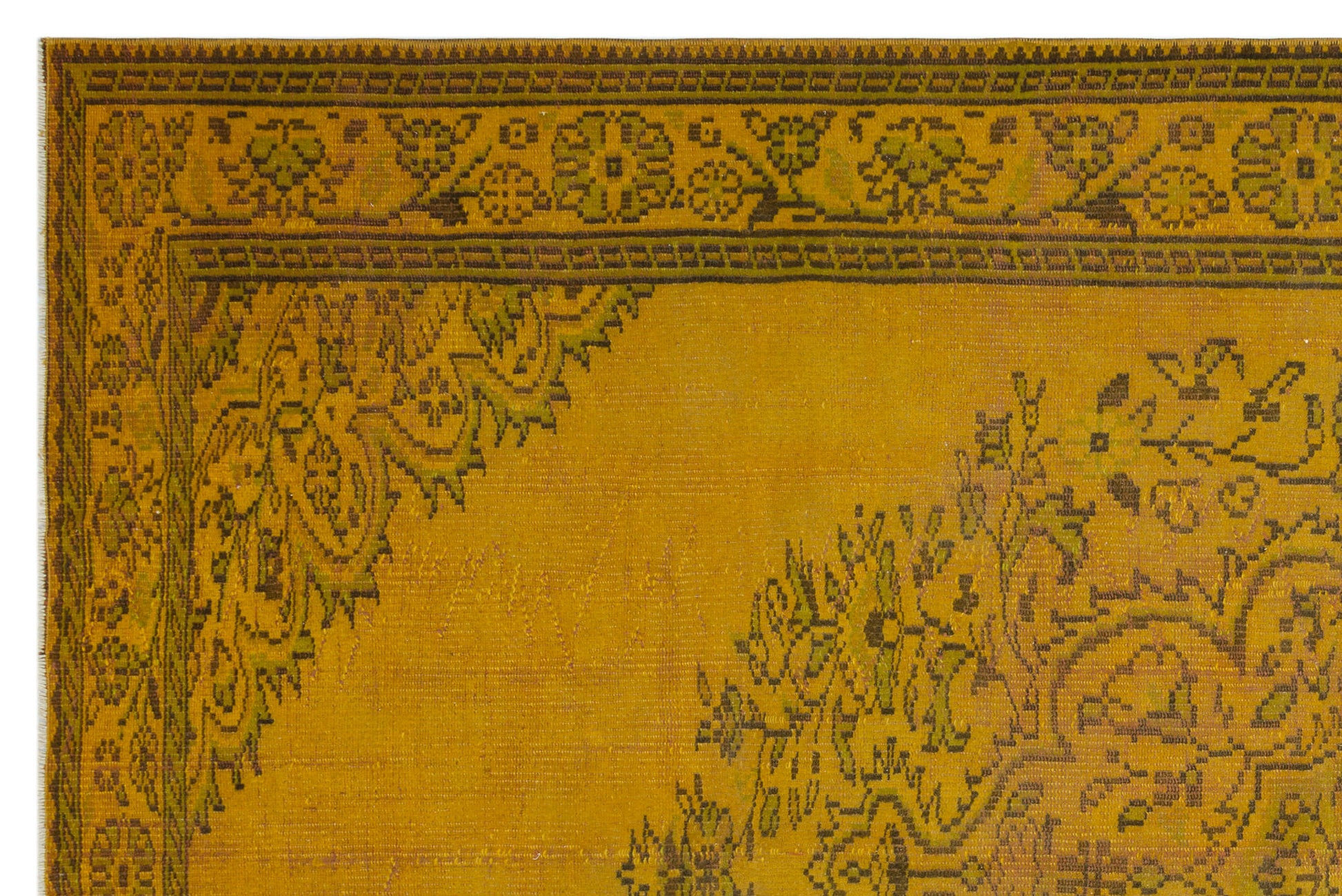 Atina Sarı Eskitme Yün El Dokuma Halısı 193 x 281 Apex Unique