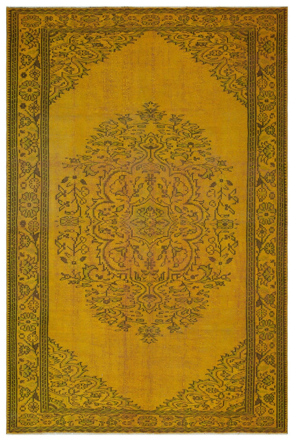 Sarı Anadolu Eskitme Geometrik Yün Halı 193x281 - Özel Seri