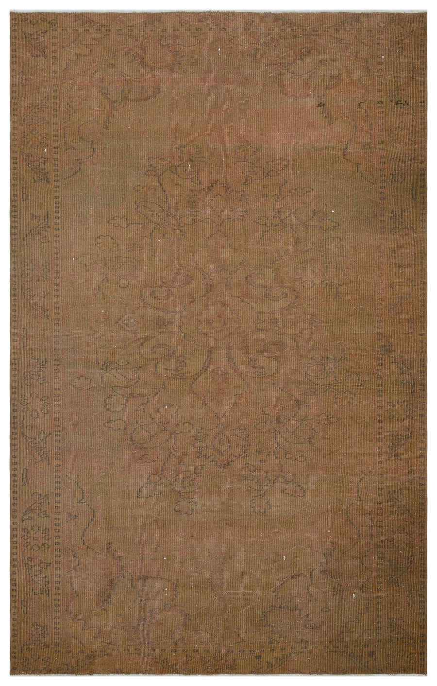 Brown & Beige Medallion Vintage Turkish Rug 174x279 cm (5'9" x 9'2") – in the living room