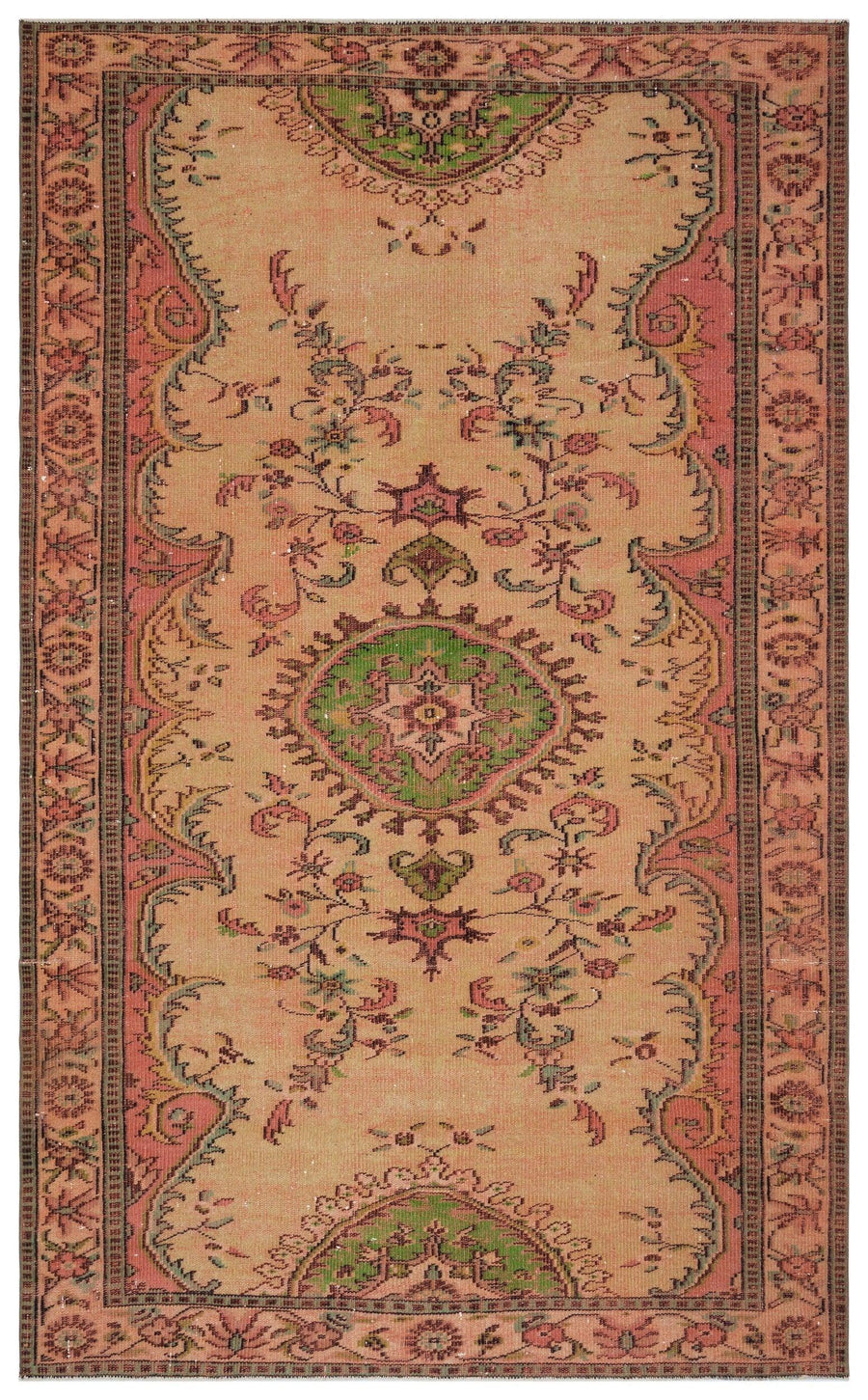 Bej Madalyon Desenli Yün El Dokuma Halı 181x291 cm 28367 – Koridor kullanımı