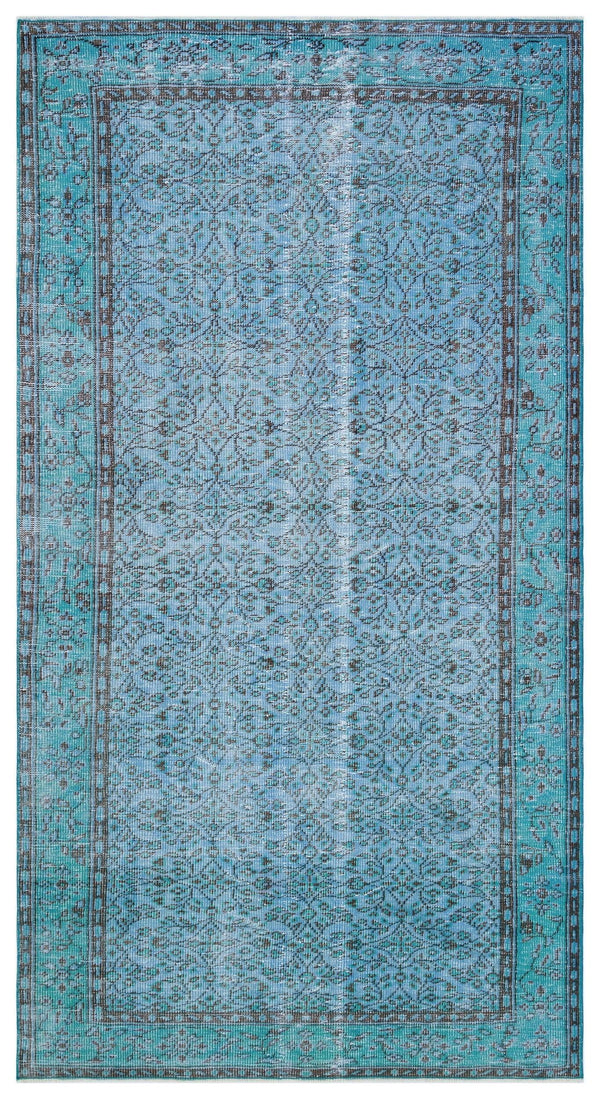Mavi Anadolu Eskitme Geometrik Yün Halı 145x264 - Özel Seri