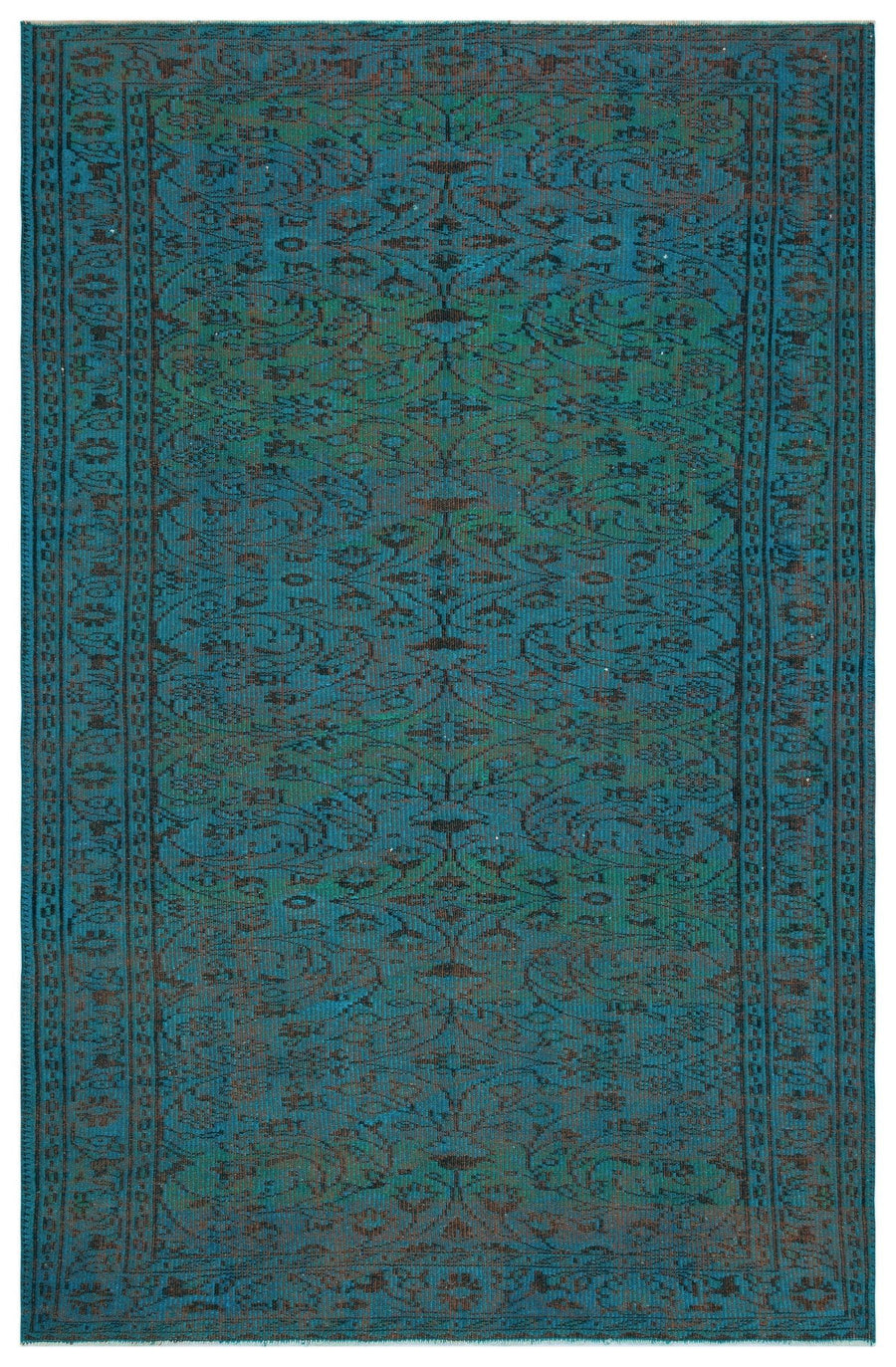 Çiçek Desenli Turkuaz Eskitme El Dokuma Halı 168x262 cm 28391 – Koridor kullanımı