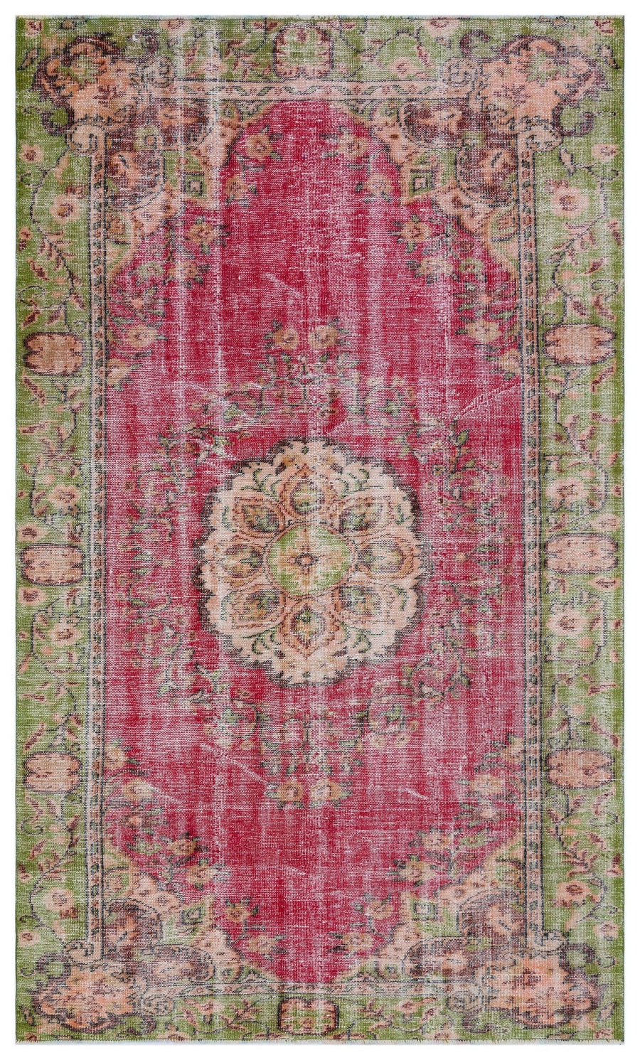 Pink & Green Medallion Turkish Area Rug 175x289 cm (5'9" x 9'6") – in the hallway