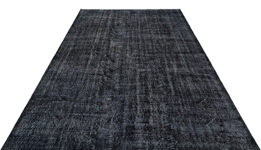 Siyah Eskitme Geometrik Yün Halı 195x319