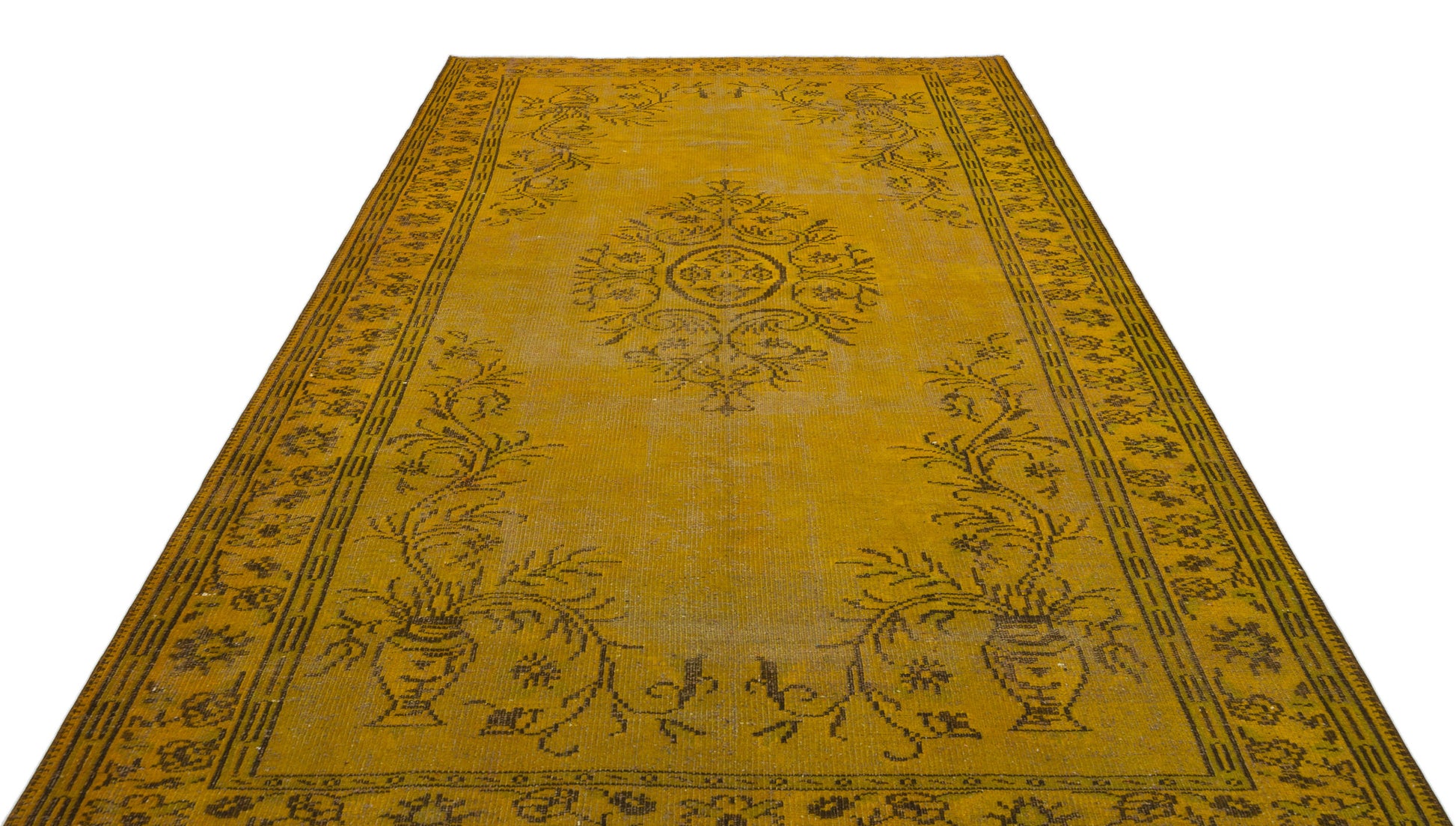 Atina Sarı Eskitme Yün El Dokuma Halısı 196 x 294 Apex Unique