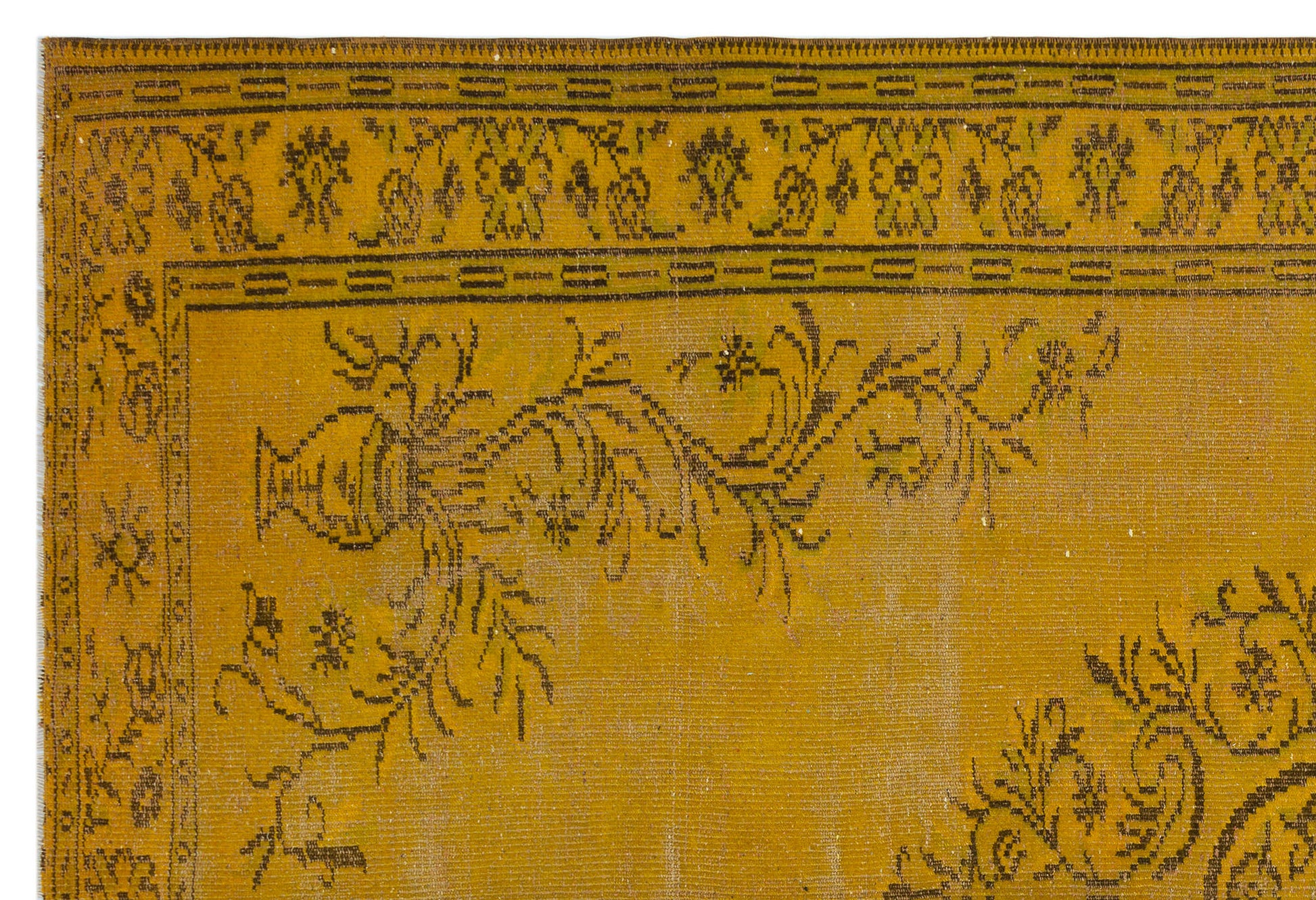 Atina Sarı Eskitme Yün El Dokuma Halısı 196 x 294 Apex Unique